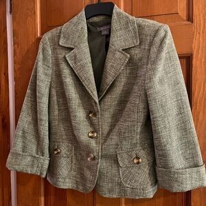 Ann Taylor Lined Olive Tweed Blazer